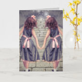 ヴィンテージジェミ最高のニフレンズ永遠に双子の女の子 カード (黄色い花)