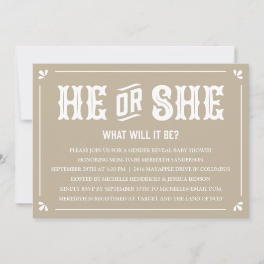 ヴィンテージジェンダーリビールベビーシャワー招待状 招待状 (正面)