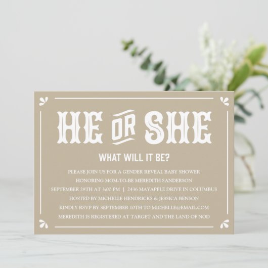 ヴィンテージジェンダーリビールベビーシャワー招待状 招待状 (スタンド正面)