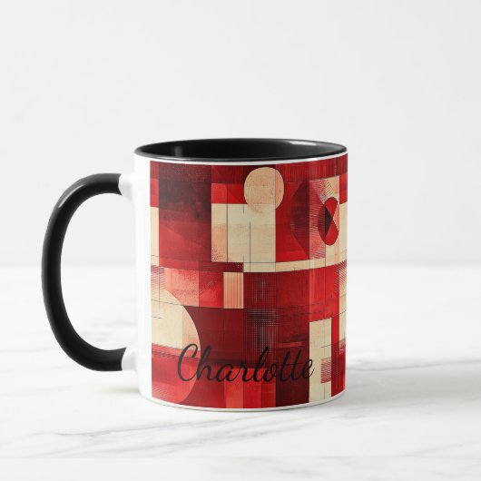 ヴィンテージジオメトリックマパーソナライズされたグ – 赤抽象芸術 マグカップ (左)