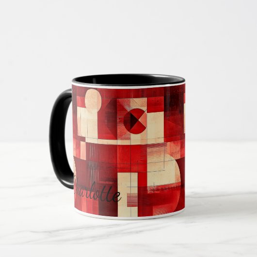 ヴィンテージジオメトリックマパーソナライズされたグ – 赤抽象芸術 マグカップ (正面左)