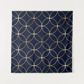 ヴィンテージジオメトリック:金ゴールドブルー抽象芸術 タペストリー (正面(横))