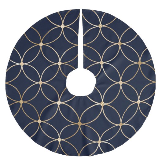 ヴィンテージジオメトリック:金ゴールドブルー抽象芸術 ブラッシュドポリエステルツリースカート (正面)