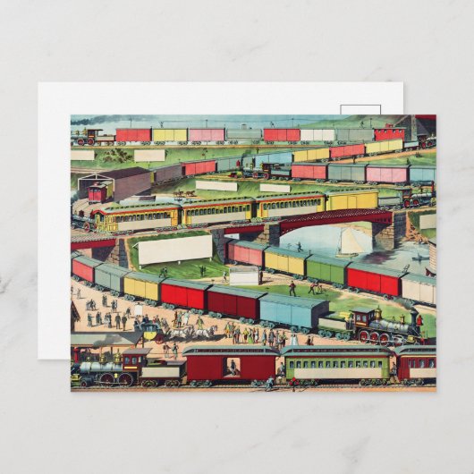 ヴィンテージジグザグ旅客列車と貨物列車の旅行 ポストカード (正面/裏面)