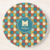 ヴィンテージジグソーパズル片パターンモノグラム コースター (正面)