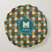 ヴィンテージジグソーパズル片パターンモノグラム ラウンドクッション (裏面)