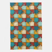 ヴィンテージジグソーパズル片パターン キッチンタオル (縦)