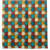 ヴィンテージジグソーパズル片パターン シャワーカーテン (正面)