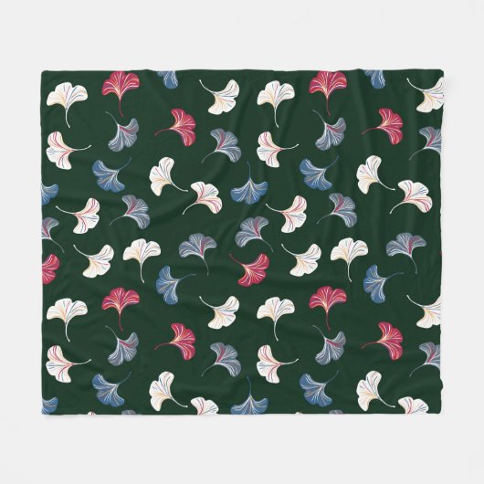 ヴィンテージジトトの継ぎ目のない模様とイチョウ葉の  フリースブランケット (正面(横))