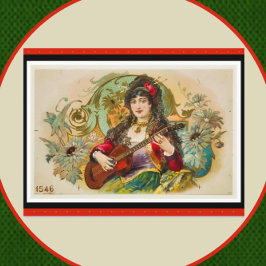 ヴィンテージジプシー女子遊ギターポストカード ポストカード