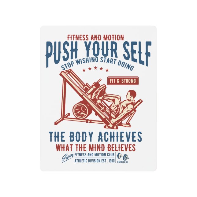 ヴィンテージジムフィットネス動機 メタルプリント (正面)