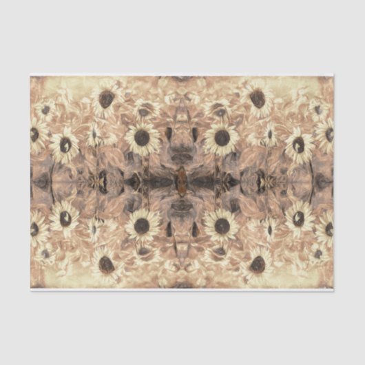 ヴィンテージジャイアントヒマワリ黄色セピア抽象芸術 薄葉紙 (正面)