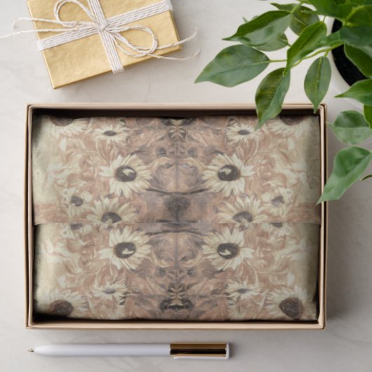 ヴィンテージジャイアントヒマワリ黄色セピア抽象芸術 薄葉紙 (ギフト)