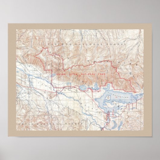 ヴィンテージジャクソンホール&グランドテトンズの地図 ポスター (正面)