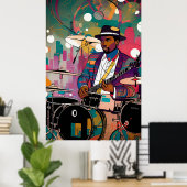 ヴィンテージジャズクラブミュージシャン遊ズギター ポスター (ホームオフィス)