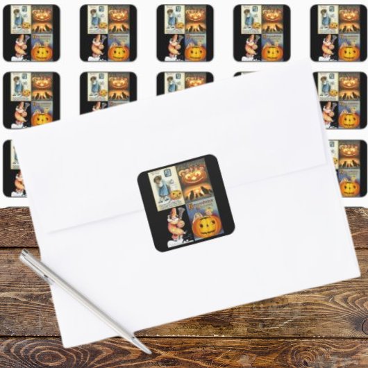ヴィンテージジャックオランタンとキッズモンタージュ スクエアシール