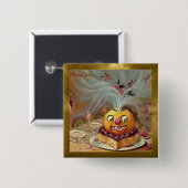 ヴィンテージジャックオランタン(魔女金ゴールドトリム付) 缶バッジ (正面&裏面)