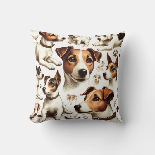 ヴィンテージジャックラッセルテリアシームレス クッション (正面)
