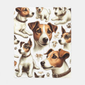 ヴィンテージジャックラッセルテリアシームレス フリースブランケット (正面)