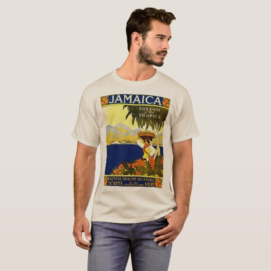 ヴィンテージジャマイカ旅行イラストレーションポスター Tシャツ (正面フル)