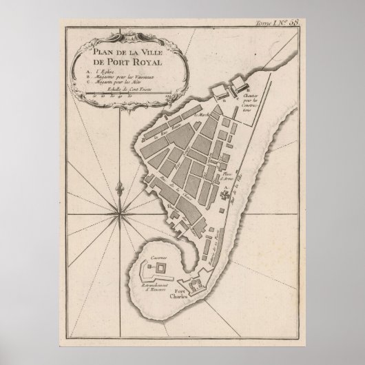 ヴィンテージジャマイカ王室の港の地図(1764) ポスター (正面)