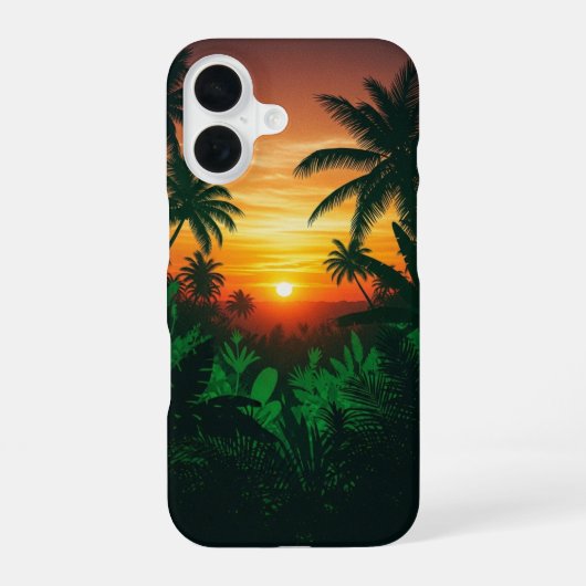 ヴィンテージジャングルの夕焼け iPhone 16ケース (裏面)
