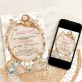 ヴィンテージジャングルサファリをテーマにしたベビーガールシャワー 招待状