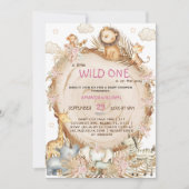 ヴィンテージジャングルサファリをテーマにしたベビーガールシャワー 招待状 (正面)