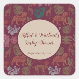 ヴィンテージジャングルサファリピンクベビーシャワー スクエアシール
