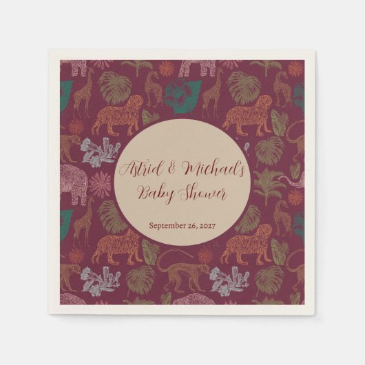 ヴィンテージジャングルサファリピンクベビーシャワー スタンダードカクテルナプキン (正面)