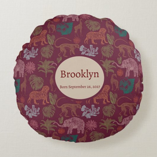 ヴィンテージジャングルサファリピンク ラウンドクッション (正面)