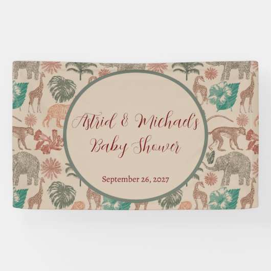 ヴィンテージジャングルサファリベイビーシャワー 横断幕 (横)