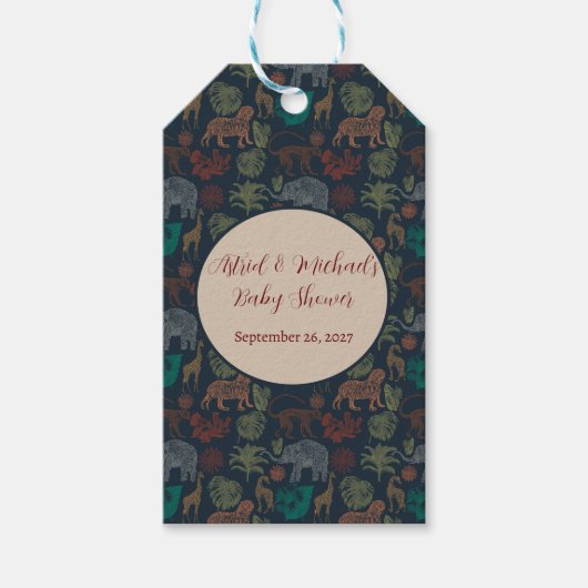 ヴィンテージジャングルサファリ男の赤ちゃんシャワー ギフトタグ (正面)