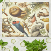 ヴィンテージジャングル動物の水色 キッチンタオル (折り畳み)