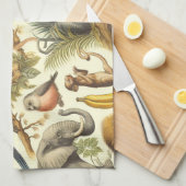 ヴィンテージジャングル動物の水色 キッチンタオル (四つ折り)