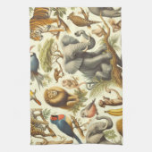 ヴィンテージジャングル動物の水色 キッチンタオル (縦)