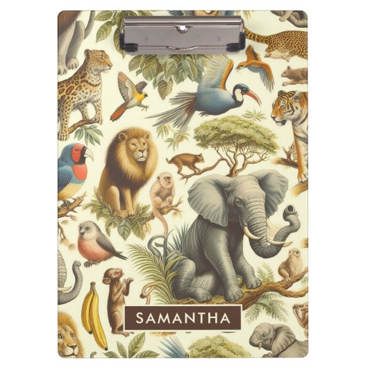 ヴィンテージジャングル動物の水色 クリップボード (正面)