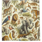 ヴィンテージジャングル動物の水色 シャワーカーテン (正面)