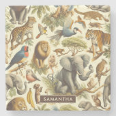 ヴィンテージジャングル動物の水色 ストーンコースター (正面)