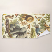 ヴィンテージジャングル動物の水色 バスタオル (バスタオル)