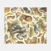 ヴィンテージジャングル動物の水色 フリースブランケット (正面(横))