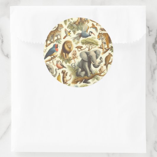 ヴィンテージジャングル動物の水色 ラウンドシール (バッグ)