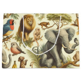 ヴィンテージジャングル動物の水色 ラージペーパーバッグ (正面)