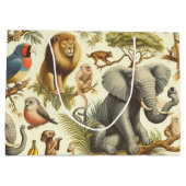 ヴィンテージジャングル動物の水色 ラージペーパーバッグ (裏面)