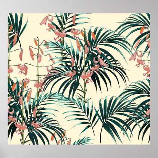 ヴィンテージジャングル：ダークグリーン、オレンジリリー。 ポスター (正面)