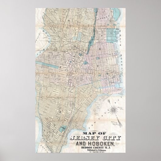 ヴィンテージジャージー市と防府県の地図（1886年） ポスター (正面)