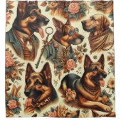 ヴィンテージジャーマンシェパードイラストレーション シャワーカーテン (正面)