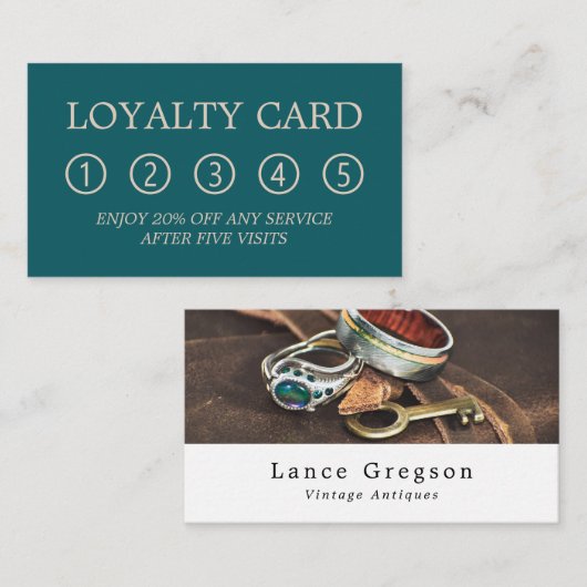 ヴィンテージジュエリーおよび鍵、アンティークディーラービジネス ロイヤリティカード (正面/裏面)