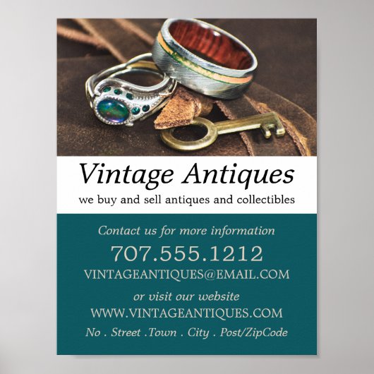 ヴィンテージジュエリーと鍵、アンティークディーラー、ストア ポスター (正面)