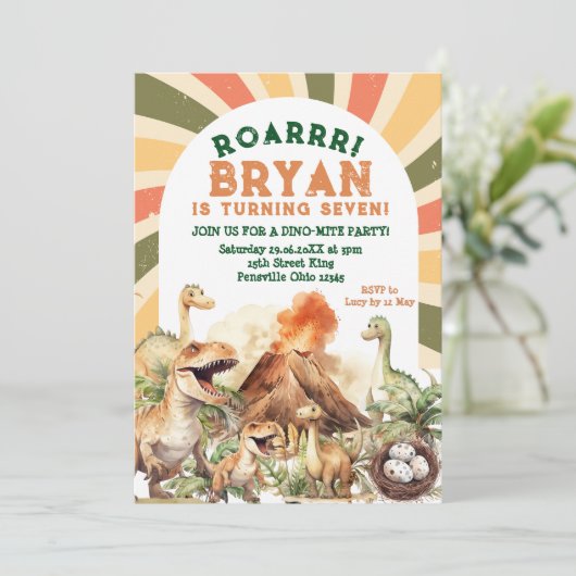ヴィンテージジュラシックボーイスノーズボルケーノ誕生日 招待状 (スタンド正面)